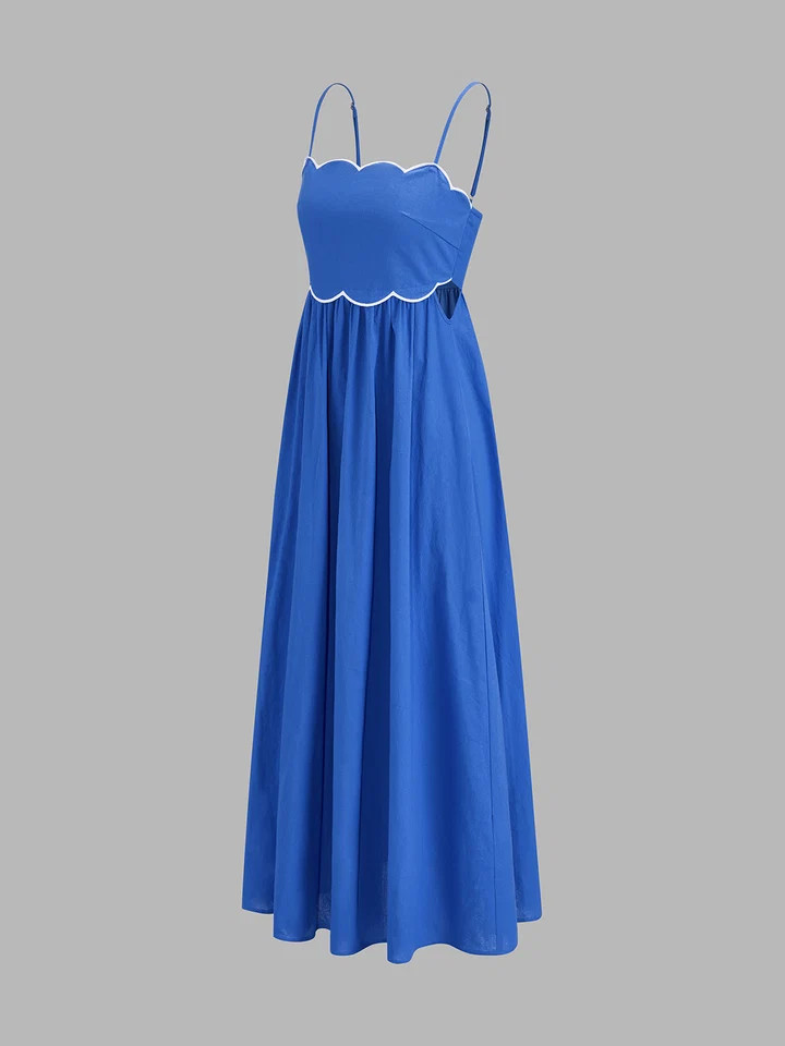 Scalloped Piping Cotton Cami Maxi Dress | Commense