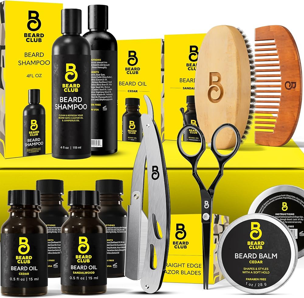 The Beard Club Beard Kit for Men - Grooming & Care Kit - Cedar & Sandalwood Oil, Cedar Balm, Sham... | Amazon (US)