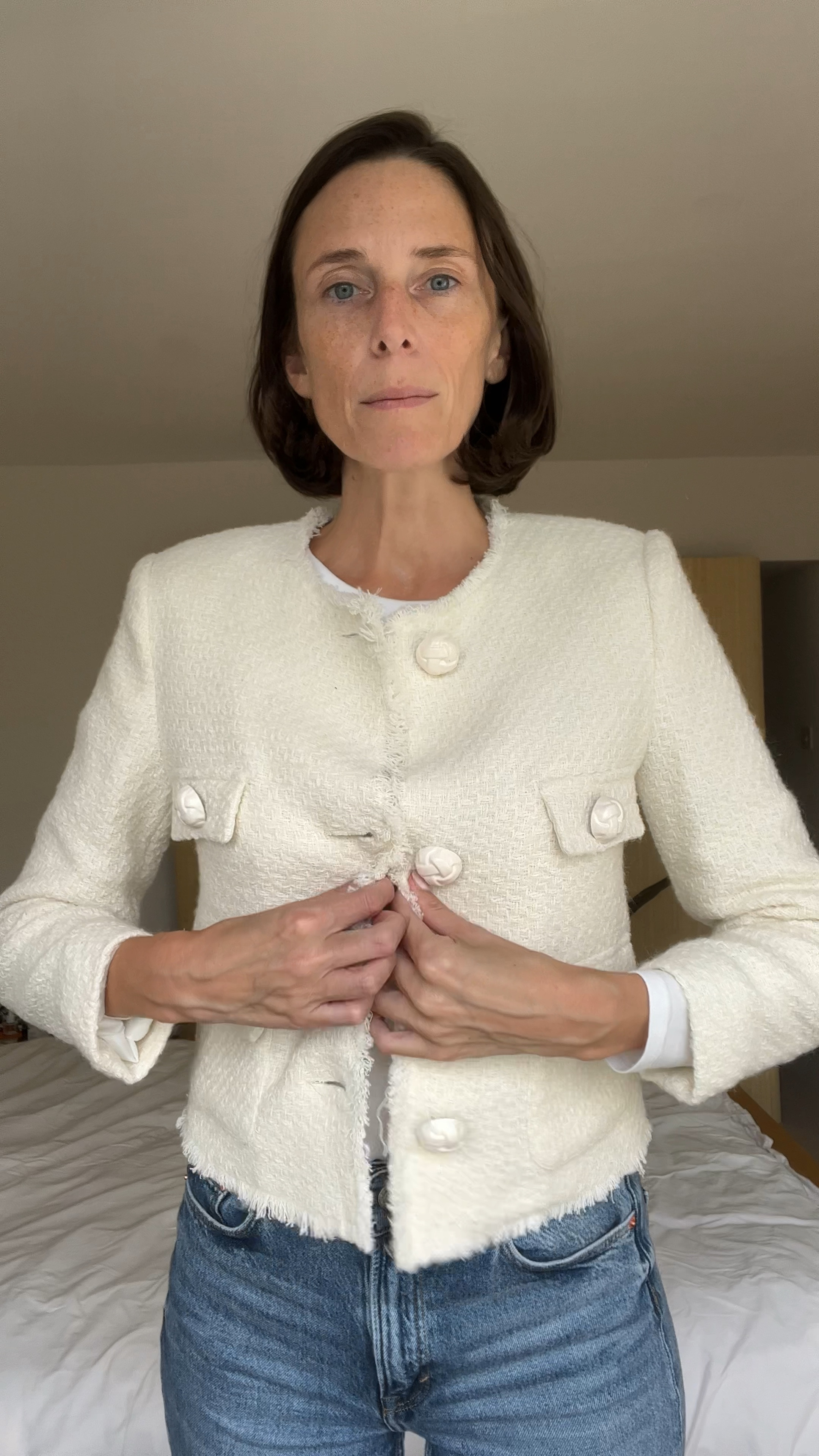 The perfect bouclé jacket for this transitional period! Lovely button details. A cream jacket really brightens your face - which is just what you need as we head into the darker months. Pair it with jeans for a casual look or with tonal creams and ecrus to look incredibly chic 👌🏻🤍✨

#LTKSeasonal #LTKstyletip #LTKFind