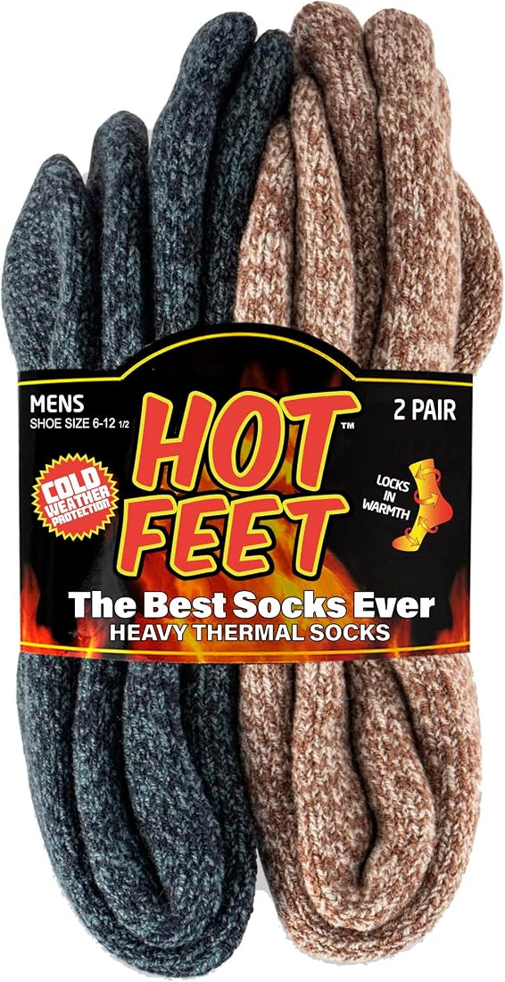 HOT FEET Thermal Socks for Men, Extreme Cold Weather, 2/4 Pack Thick Warm Socks for Men, Winter I... | Amazon (US)
