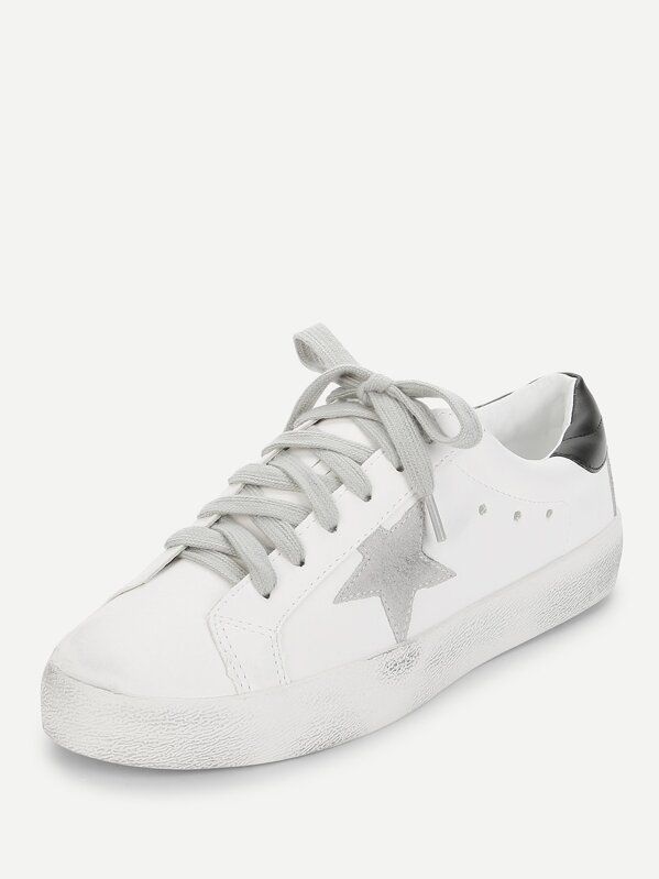 Star Patch Lace Up Splice Sneakers | SHEIN