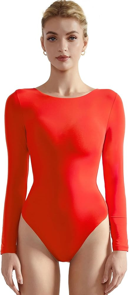 SUUKSESS Women Crew Neck Long Sleeve Bodysuit Sexy Thong Bodysuit Shirts | Amazon (US)