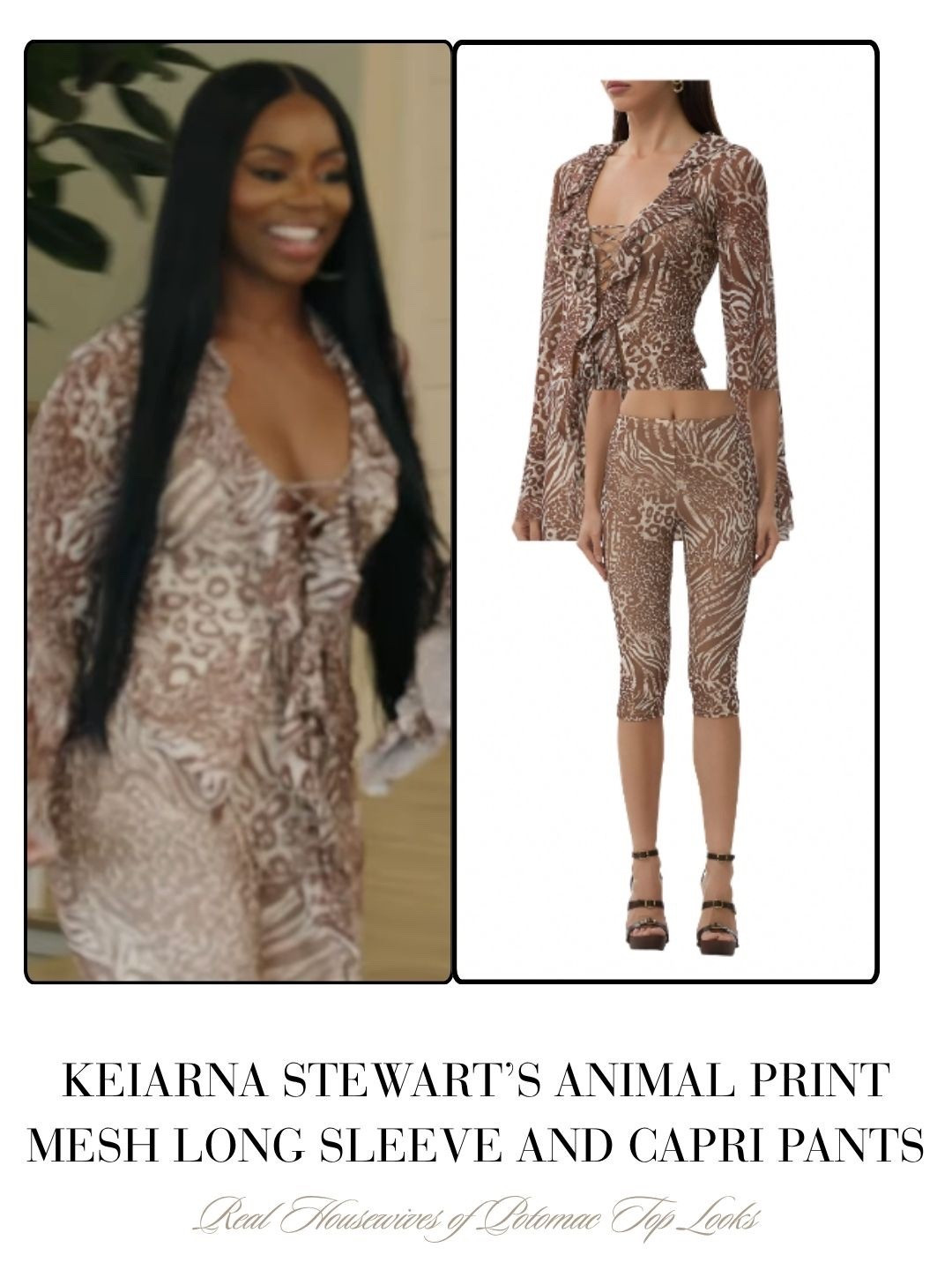 Keiarna Stewart’s Animal Print Mesh Long Sleeve and Capri Pants 