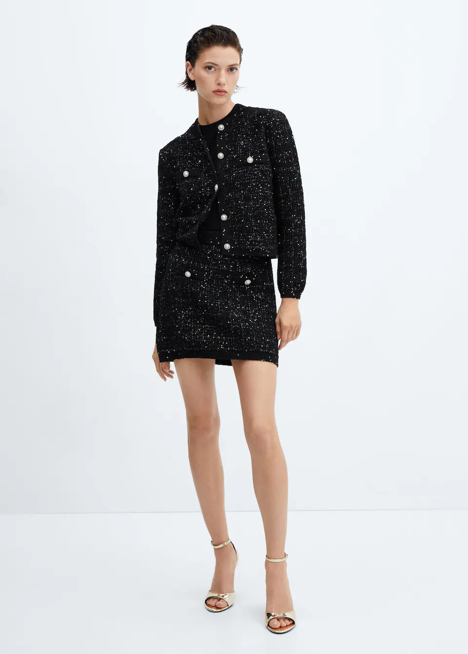 Tweed cardigan with jewel button -  Women | Mango USA | MANGO (US)