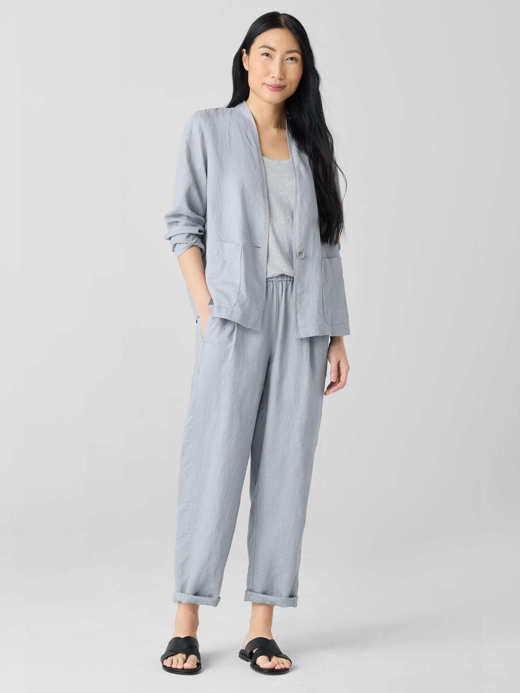 Organic Linen High Collar Jacket | Eileen Fisher