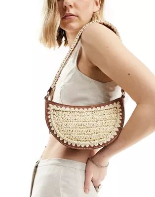 ASOS DESIGN shoulder bag with hand crochet weave in tan | ASOS (Global)