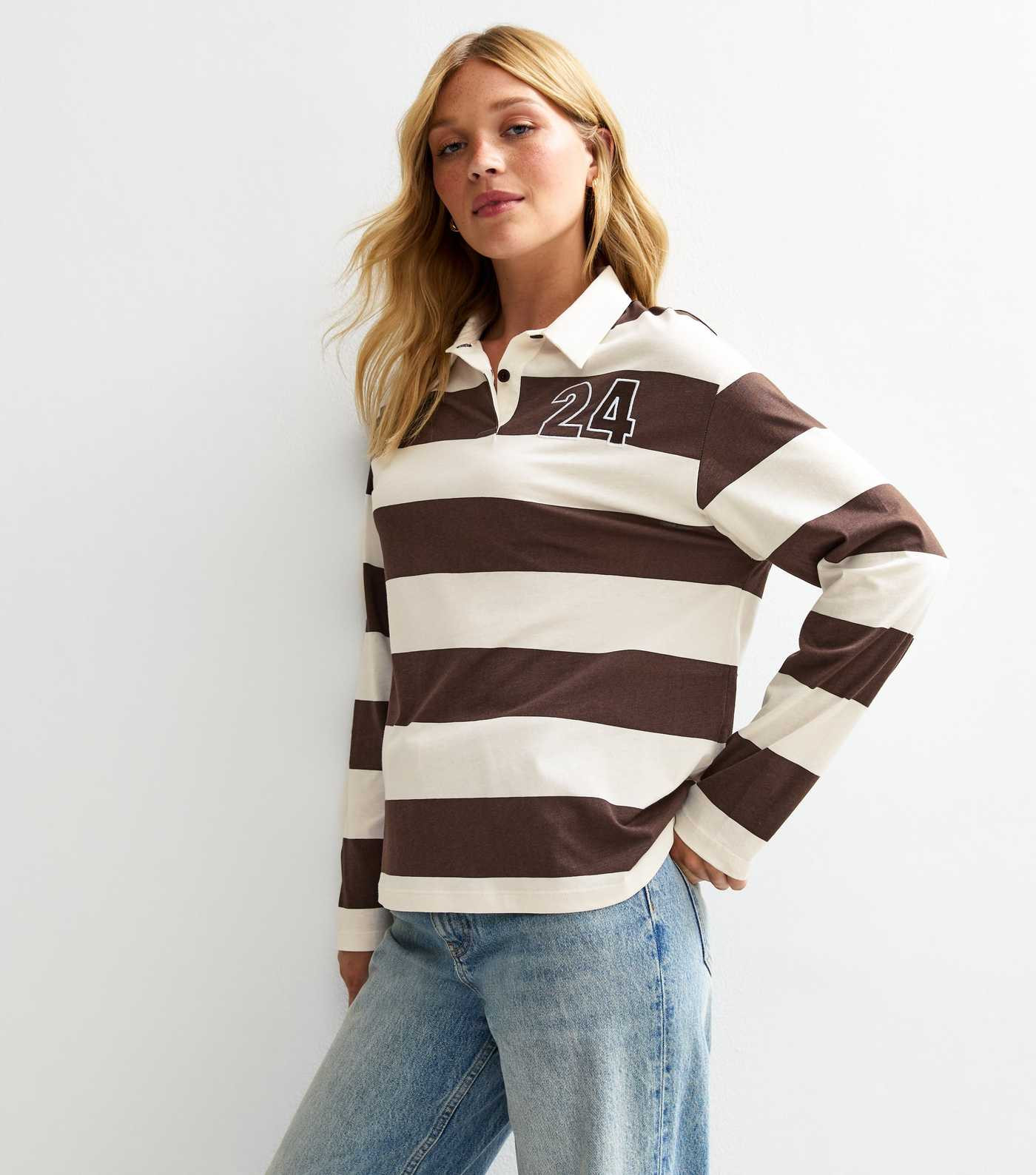 Brown Striped Long Sleeve Rugby Top | New Look | New Look (UK)