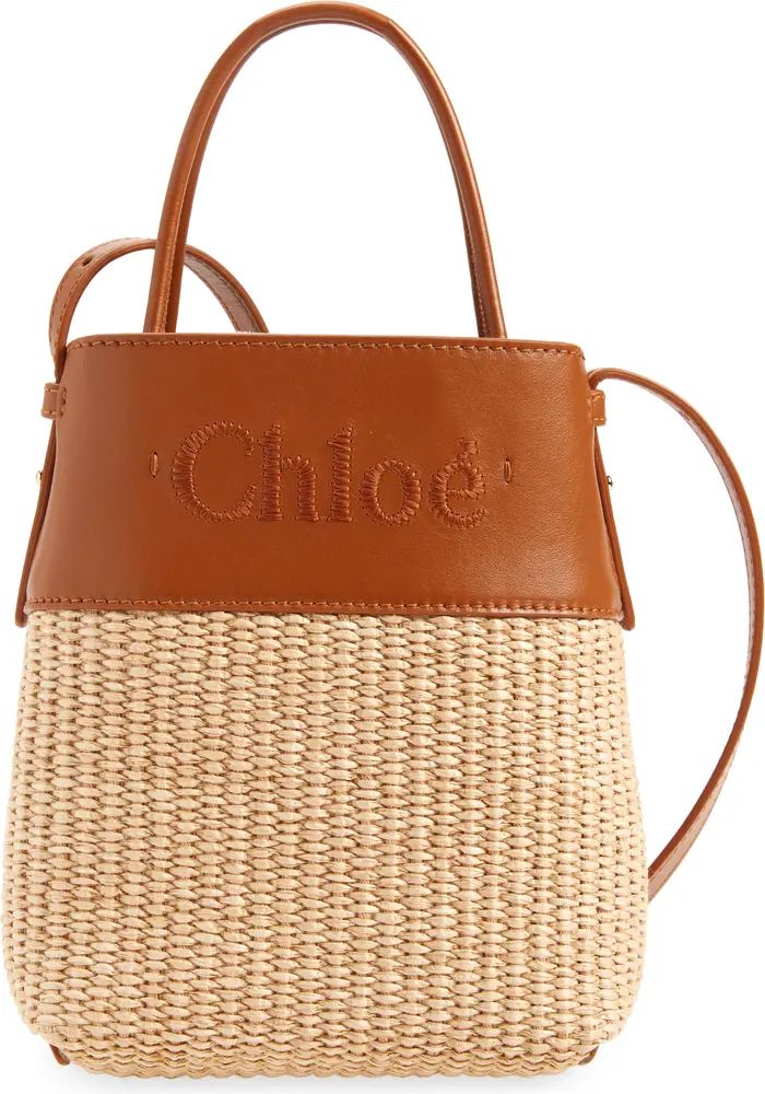 Micro Sense Raffia & Leather Crossbody Tote | Nordstrom