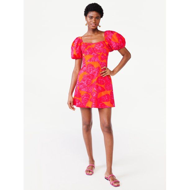 Scoop Women's Puff Sleeve Mini Dress - Walmart.com | Walmart (US)