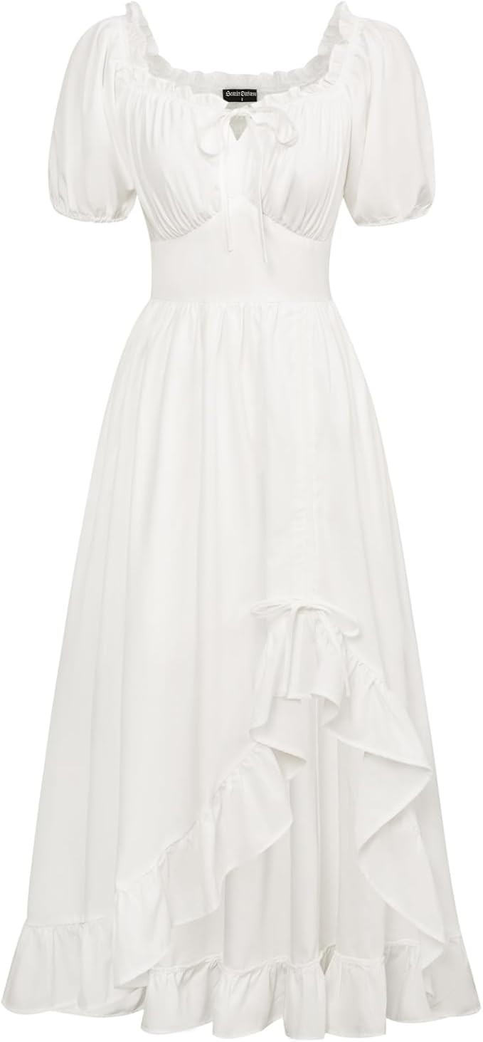 Scarlet Darkness Renaissance Dress Women Cottagecore Corset Dress Ruffle Maxi Dress with Pockets | Amazon (US)