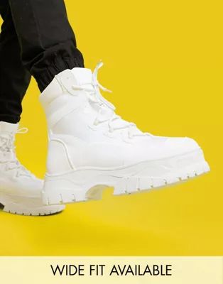 ASOS DESIGN lace up boots in white faux suede on chunky sole | ASOS | ASOS (Global)