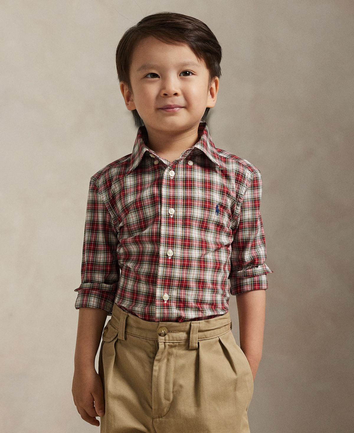 Polo Ralph Lauren Boys 2-7 Plaid Cotton Poplin Shirt - Cream Red Multi | Macy's