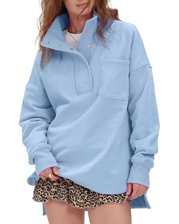 Gacaky Womens Oversized Sweatshirts Casual Button Henley Neck Side Slit Pullover Fall Winter Fash... | Amazon (US)