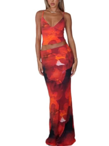 Amazon.com: ksotutm Maxi Skirt Set Floral Print Halter Top Maxi Skirt Sexy Going Out Outfits for ... | Amazon (US)