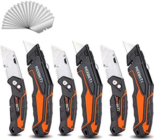 REXBETI 6 Pack Retractable Folding Utility Knife, SK5 Heavy Duty Box Cutter for Cartons, Cardboar... | Amazon (US)