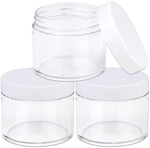 60 Grams/60 ML (2 Oz) Round Clear Leak Proof Plastic Container Jars with White Lids for Travel St... | Amazon (US)