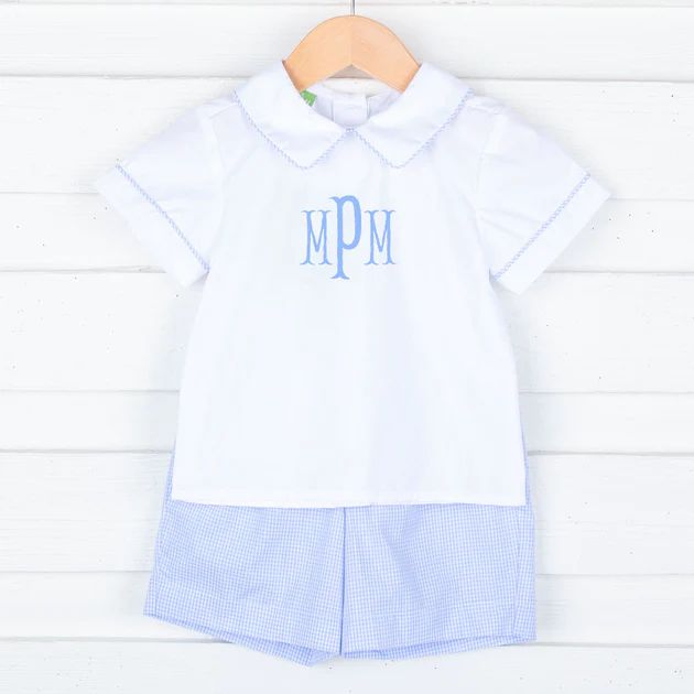 Baby Blue Gingham Collared Short Set | Classic Whimsy