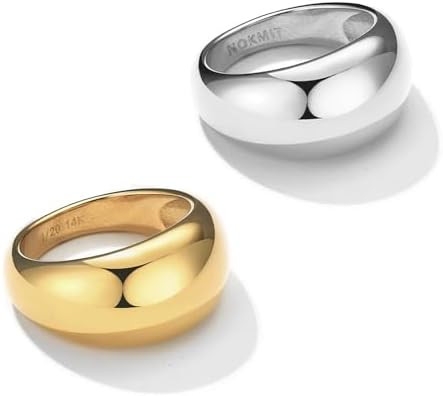NOKMIT Chunky Dome Rings for Women Dainty 14K Gold Silver Tone Cute Bold Dome Statement Ring Thic... | Amazon (US)