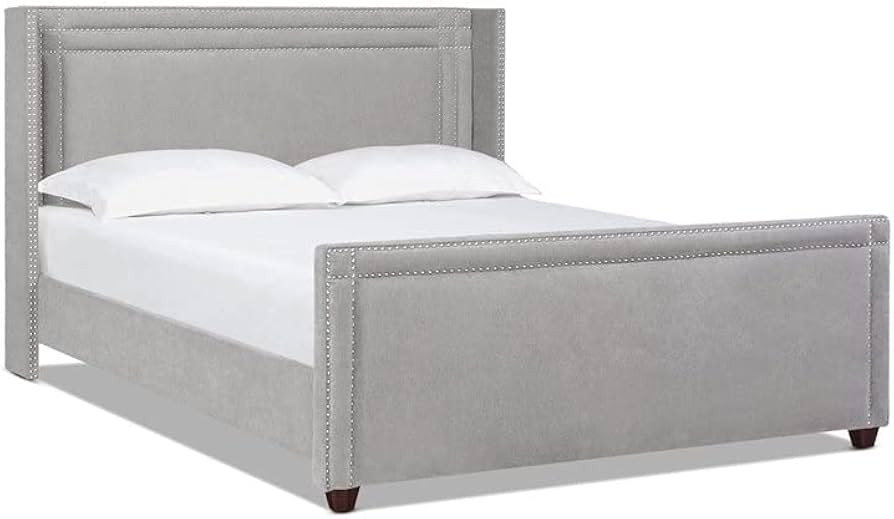 Jennifer Taylor Home Elle Collection Modern Upholstered King Size Bed Frame, Nailhead Trim, Silve... | Amazon (US)