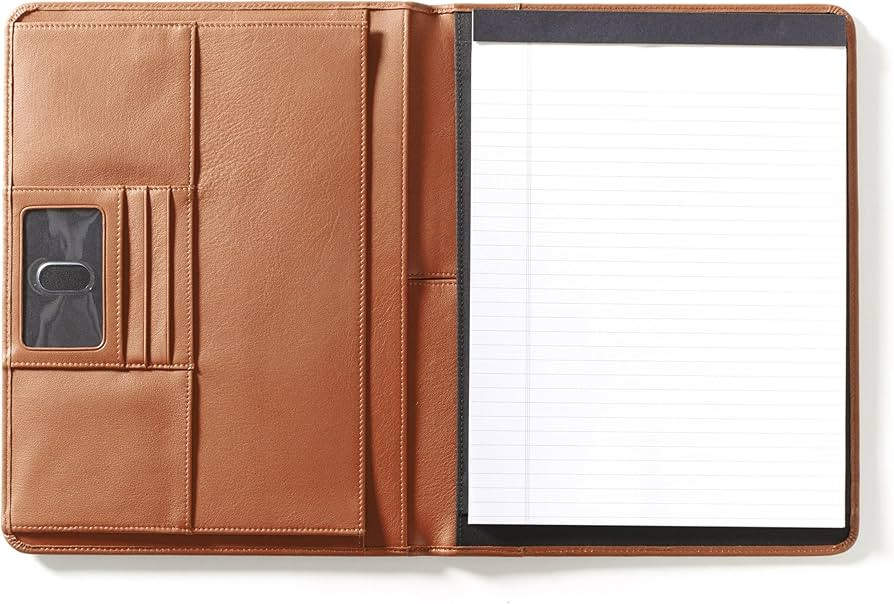 Leatherology Cognac Deluxe Folio – Full Grain Leather Padfolio with 3 Card Slots, ID Window, La... | Amazon (US)
