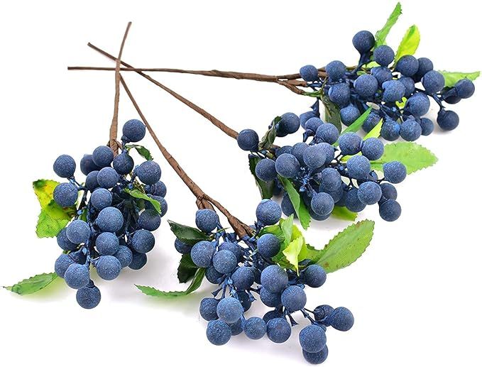 HUIANER Artificial Berries, 4pcs Artificial Blueberry with Stems Christmas Lifelike Fruits Fake B... | Amazon (US)