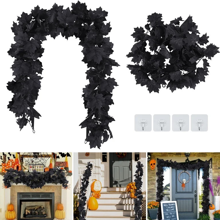 2 Pack 5.8Ft Black Garland, Hanging Fall Wall Maple Leaf Garland, Artificial Black Maple Leaf Vin... | Walmart (US)