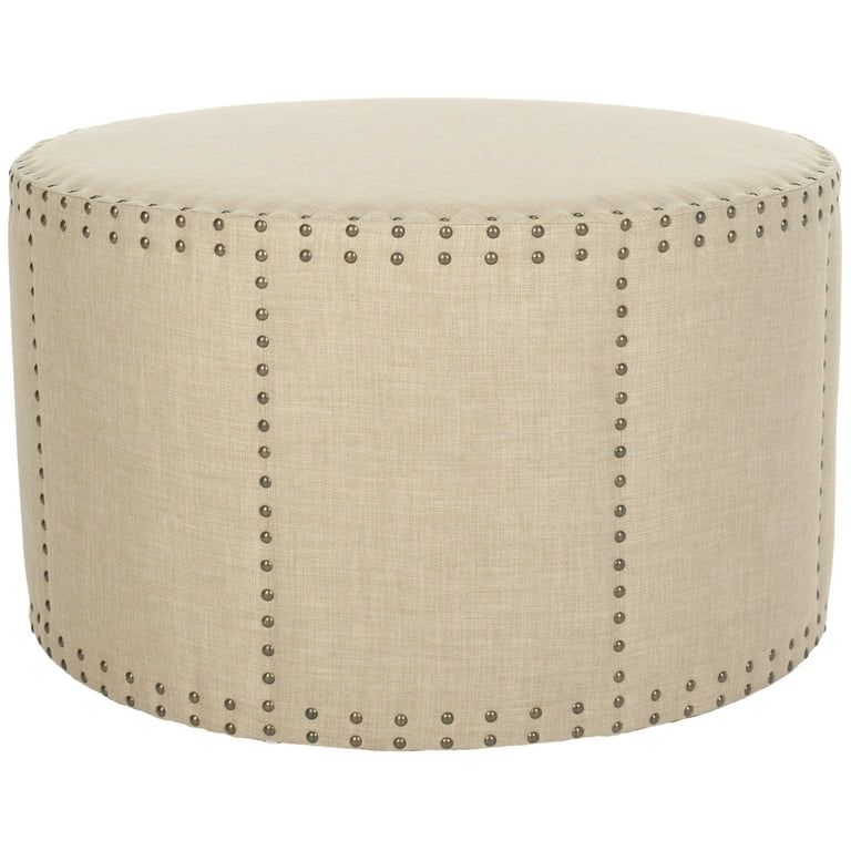 SAFAVIEH Sherri Classic Round Cocktail Ottoman w/ Nail Heads, Beige | Walmart (US)