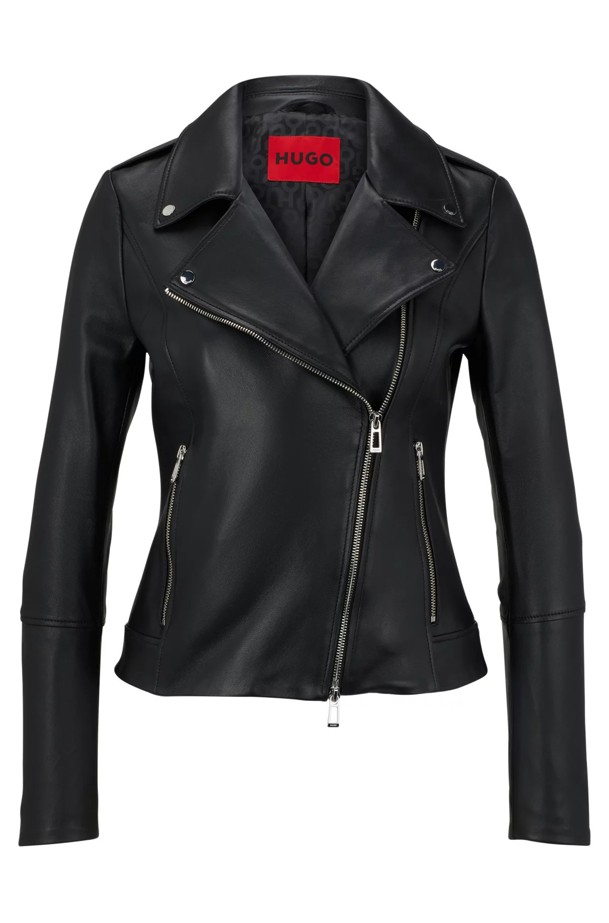 Leather regular-fit biker jacket with asymmetric zip | Hugo Boss (US)