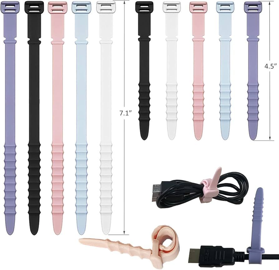 Silicone Zip Ties, Reusable Zip Ties, Rubber Cable Ties Straps for Wire Management, Elastic Silic... | Amazon (US)