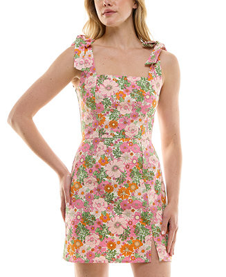 Juniors' Printed Square-Neck Tie-Strap Dress | Macy's