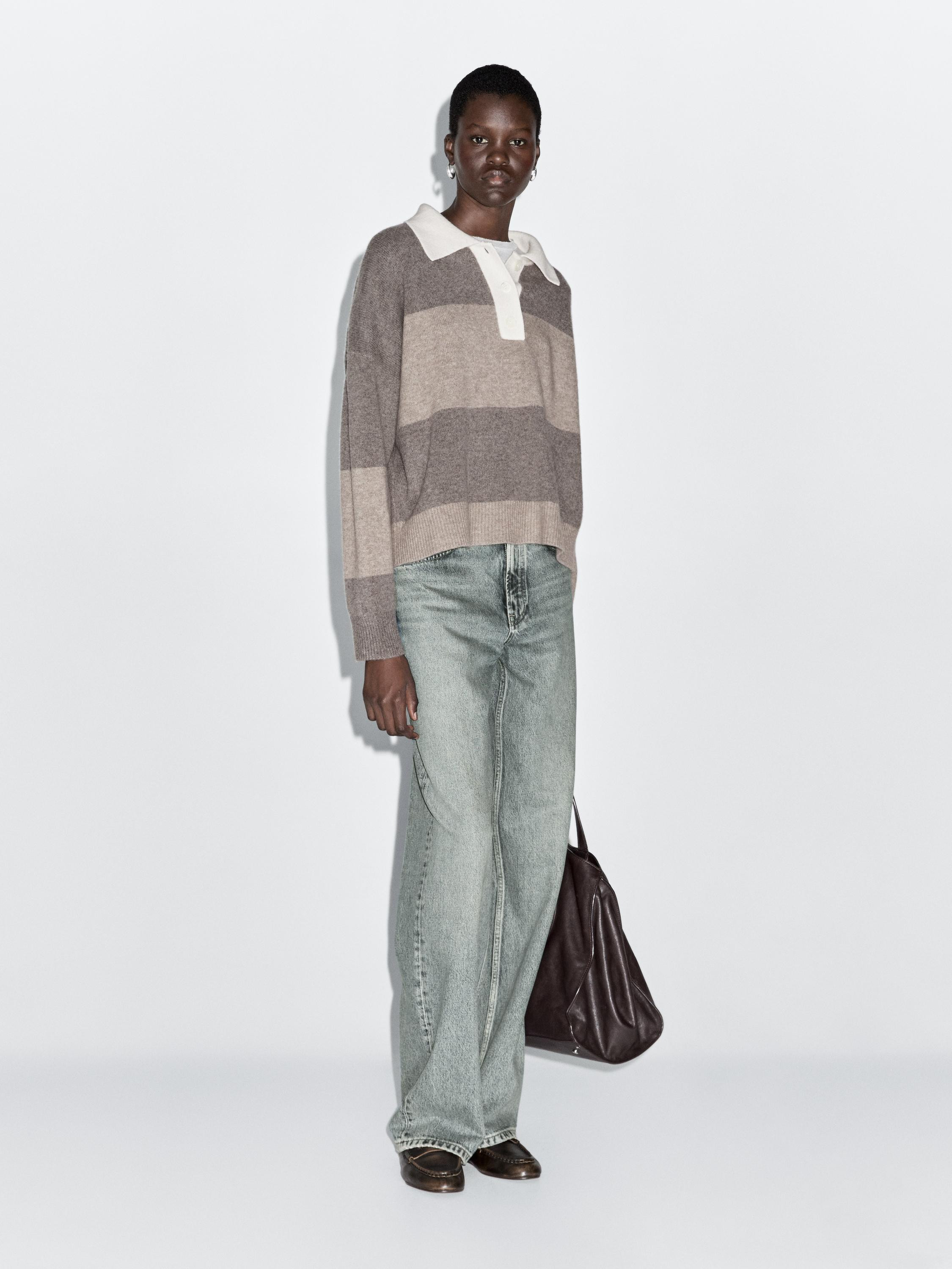 Striped wool blend polo sweater · Mole Brown · Sweaters | Massimo Dutti | Massimo Dutti US