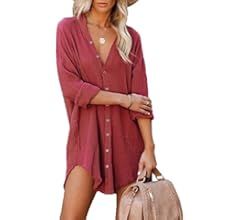 Paintcolors Women's Long Sleeve Cotton Button Down Tunic Dresses Beach Cover-ups Oversized Blouse... | Amazon (US)