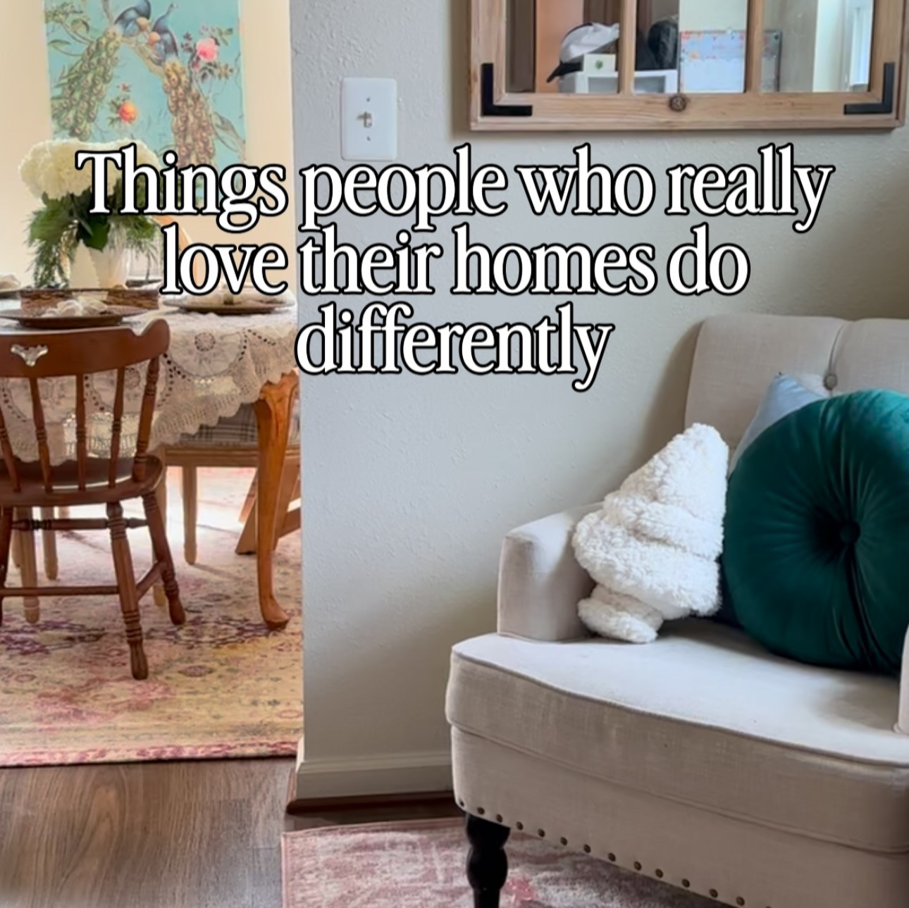 The older I get (the more ✨ sparkles I find in my hair), the more I realize a loved home has nothing to do with perfection… and everything to do with intention.

It’s not about trends, or fast décor, or recreating that EXACT something you saw on Pinterest.

It’s about choosing pieces that feel like you, layering in meaning, letting your home evolve with your life… and creating spaces that make you breathe a little deeper when you walk in so you can relax those shoulders and just be. 

If you’re building a home that’s cozy, colorful, lived-in, and real -  this one’s for you. 🌿✨

Save this for your next decorating day!

#ColorfulHome
#CozyHomeStyle
#HomeDecorInspo
#ThriftedHome
#RealLifeHome

#LTKmomlife #LTKHome #LTKFindsUnder100