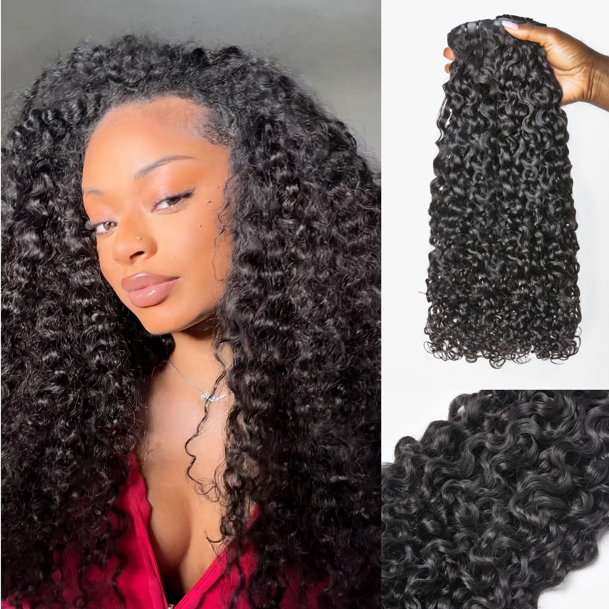 LUVME Burmese Curly Clip in Hair Extensions Real Human Hair Messy Curly Clip Ins Fullness with 2 ... | Amazon (US)