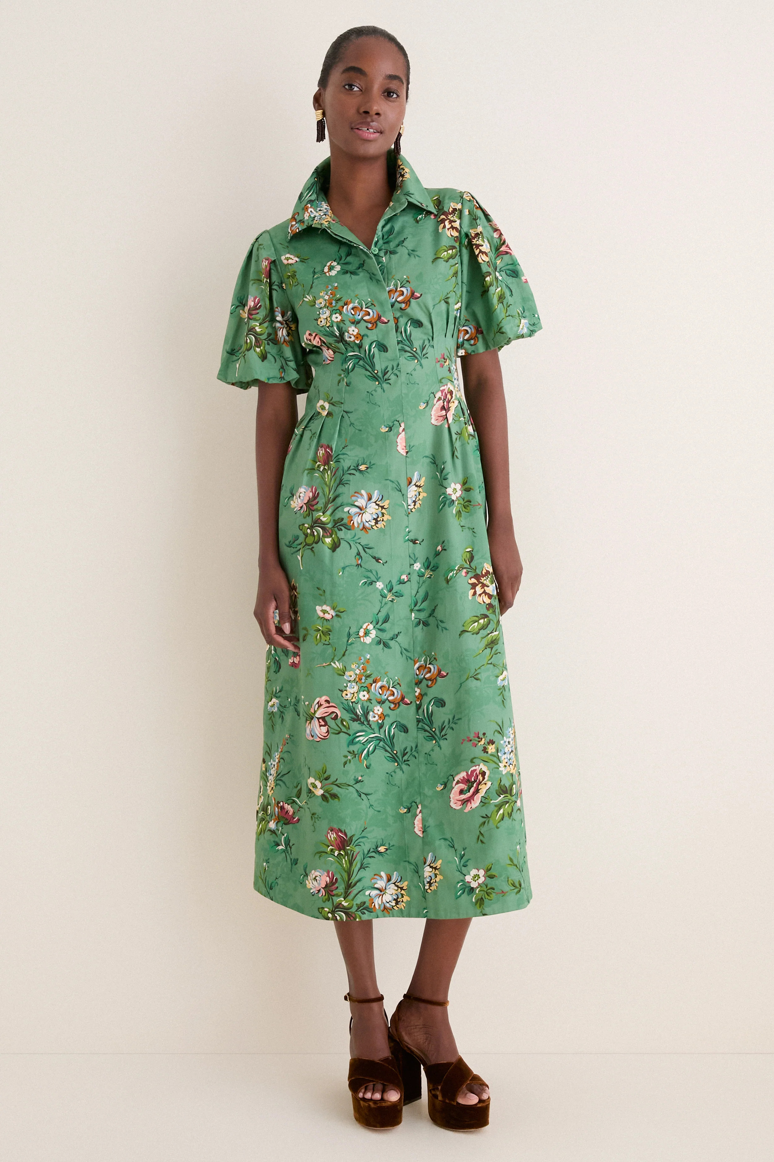 Sage Bouquet Cotton Sateen Delaney Dress | Tuckernuck (US)