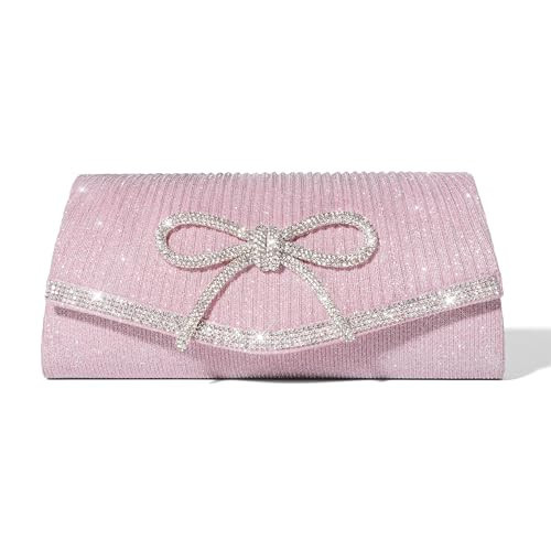 Trisapu Bow Evening Bag Sparkly Clutch Purses for Women Wedding Glitter Rhinestone Party Prom Purse Dressy Clutch Bags Pink | Amazon (US)
