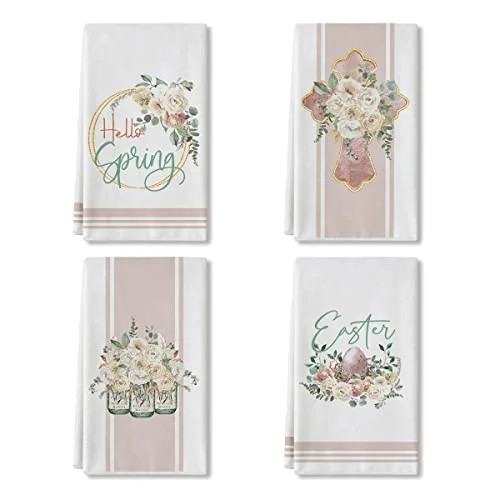 Hello Spring Easter Egg Elegant Spring Summer Home Kitchen Dish Towels, 4PC, 18" x 26", White - W... | Walmart (US)