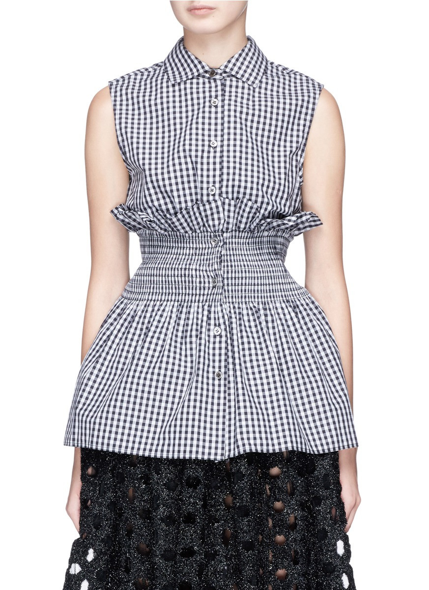 Gingham check smocked flared poplin top | Lane Crawford (US)