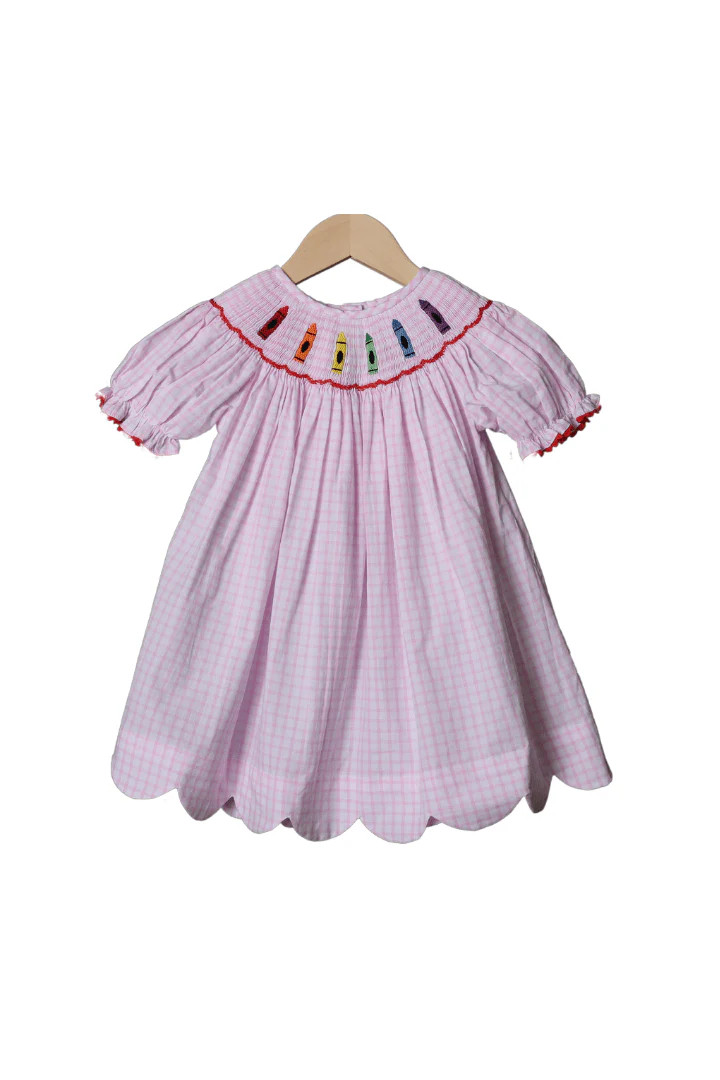 Smocked Crayon Pink Windowpane Dress | The Smocked Flamingo