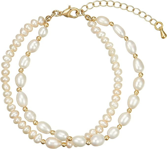 Pearl Bracelet with Coin Charm 6mm Handpicked Pearl Chain 18k Gold Plated Delicate Vintage Y2k Je... | Amazon (US)