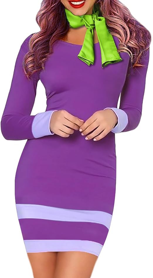 For G and PL Women's Halloween Long Sleeve Costume Purple Mini Dresses with Scarf and Headband | Amazon (US)