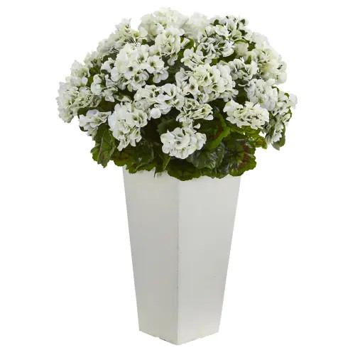 NEARLY NATURAL 27-in Geranium Artificial Plant in White Planter UV Resistant at Nordstrom | Nordstrom