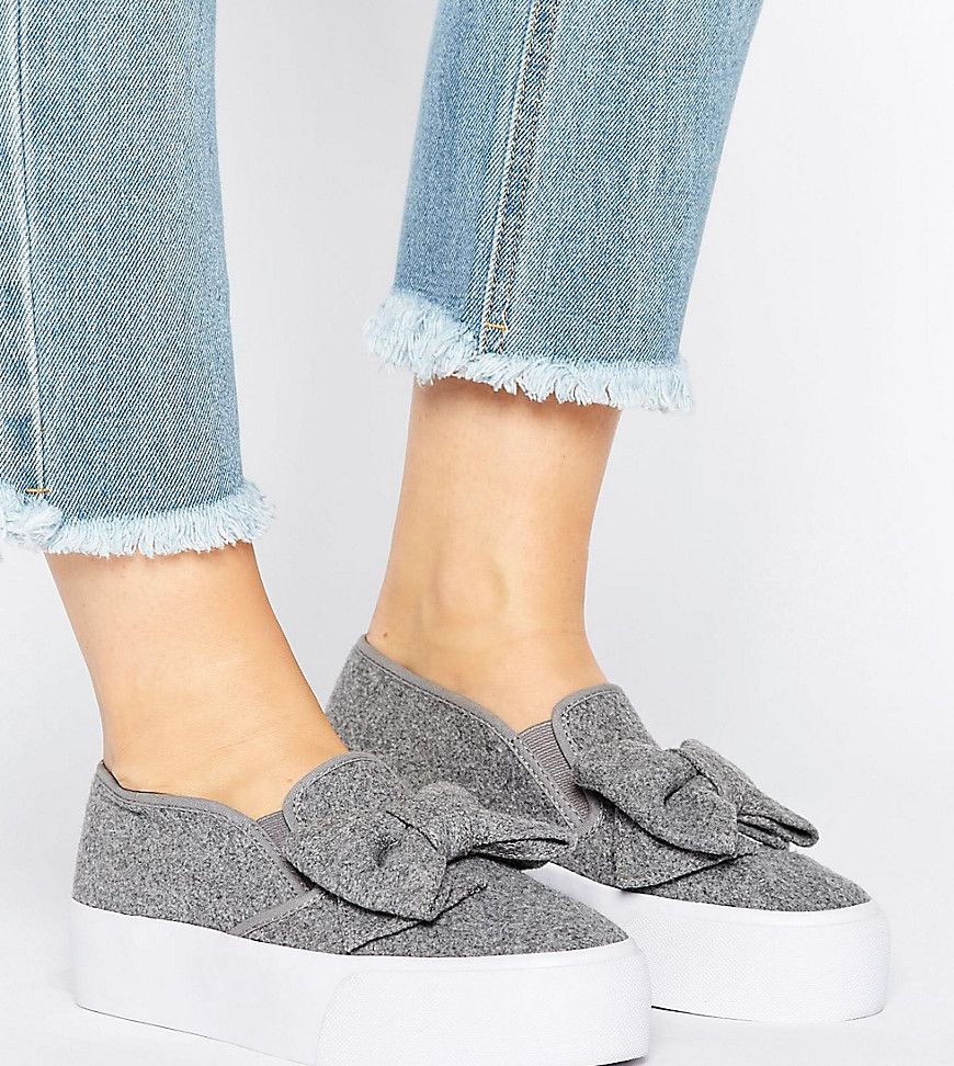 ASOS DISCOVER Wide Fit Bow Sneakers - Gray | ASOS US