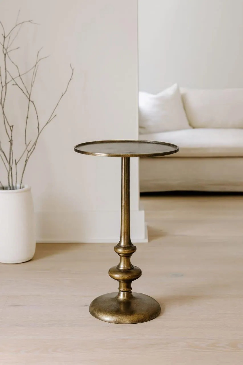 Vintage Brass Antiqued Pedestal Side Table, Modern Minimal Accent Coffee, Drink End Table | Etsy (Global)