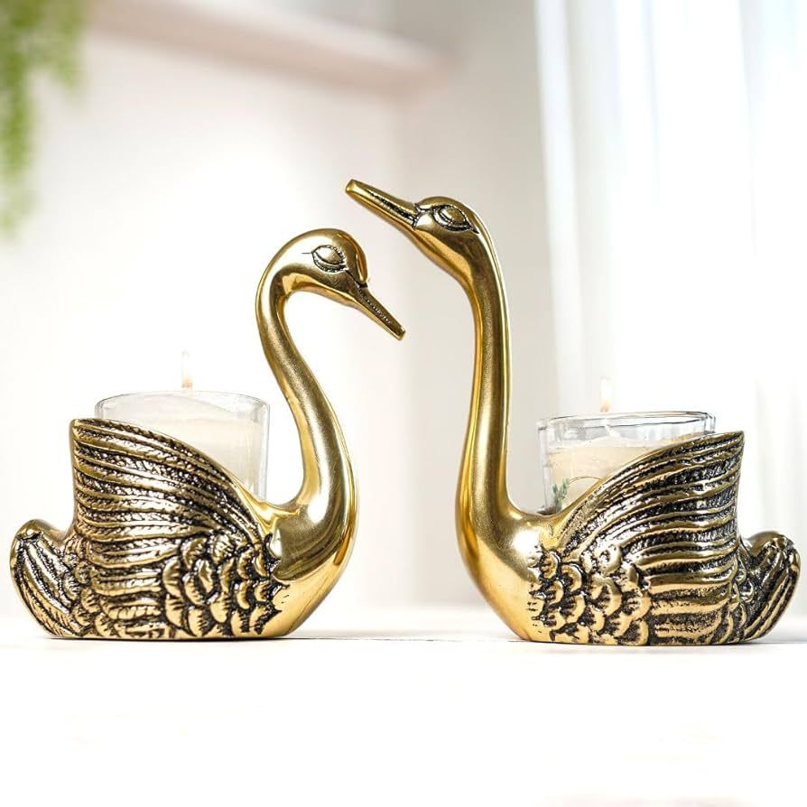 Metal Pair of Swans for Good Luck and Love | Candle Holder for Home Decor Tabletop Living Room Of... | Amazon (US)