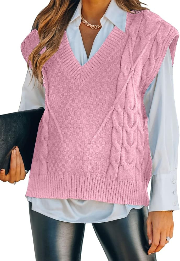 Dokotoo Sweater Vest Women Knitted V Neck Oversized Sweaters Sleeveless Knitwear Tank Tops | Amazon (US)