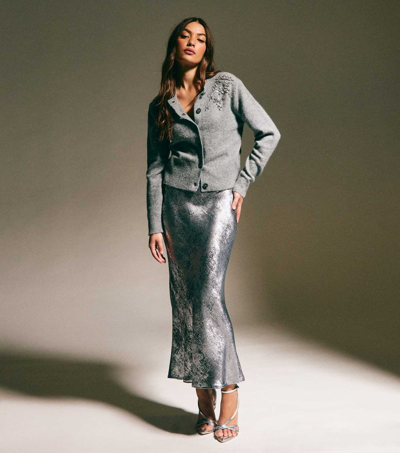 Silver Metallic Bias Cut Midi Skirt | New Look | New Look (UK)