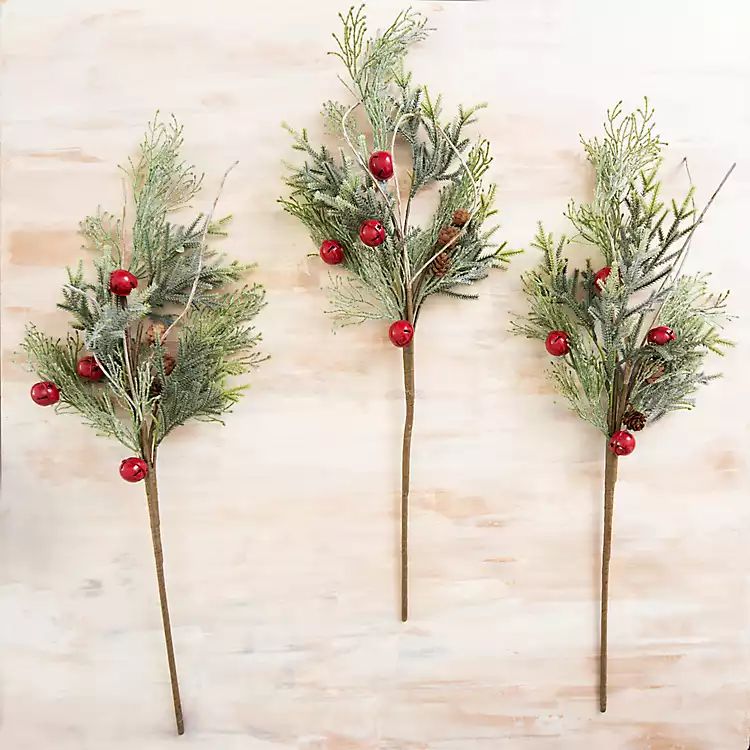 Greenery and Red Bells Christmas Stems, Set of 3 | Kirkland's Home