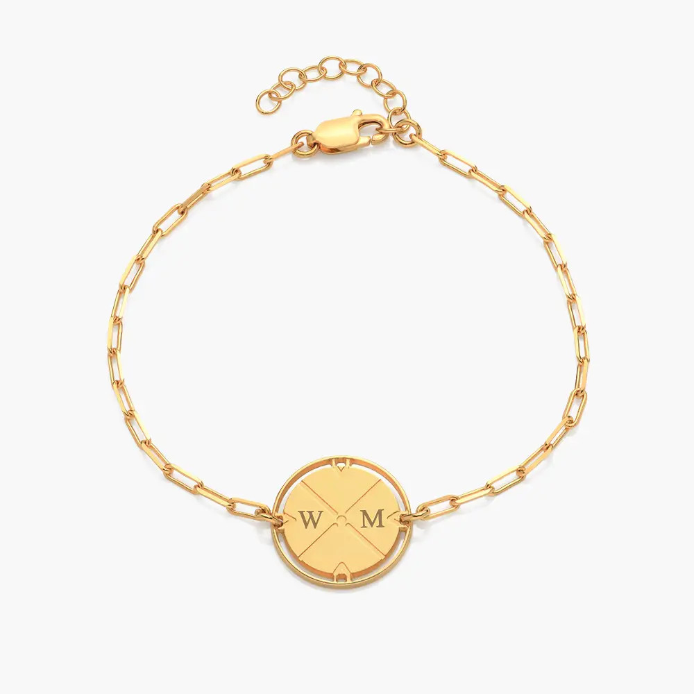 Engraved Compass Bracelet - Gold Vermeil | Oak & Luna (US)