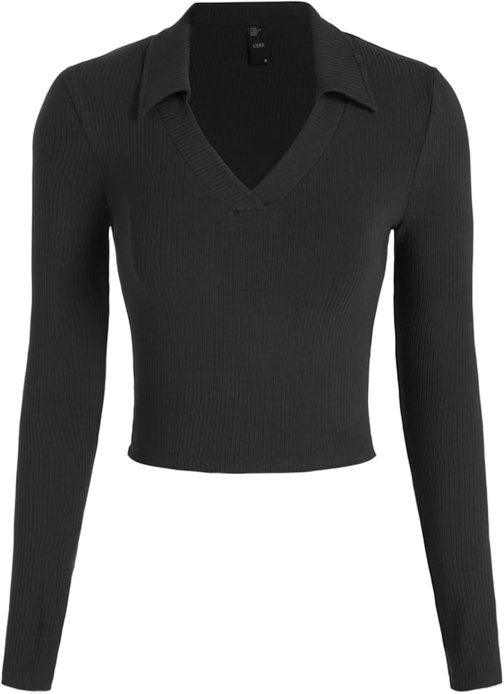 CIDER Fitted Long Sleeve Shirts for Women - V Neck Polo Shirts Business Casual Collared Work Tops... | Amazon (US)